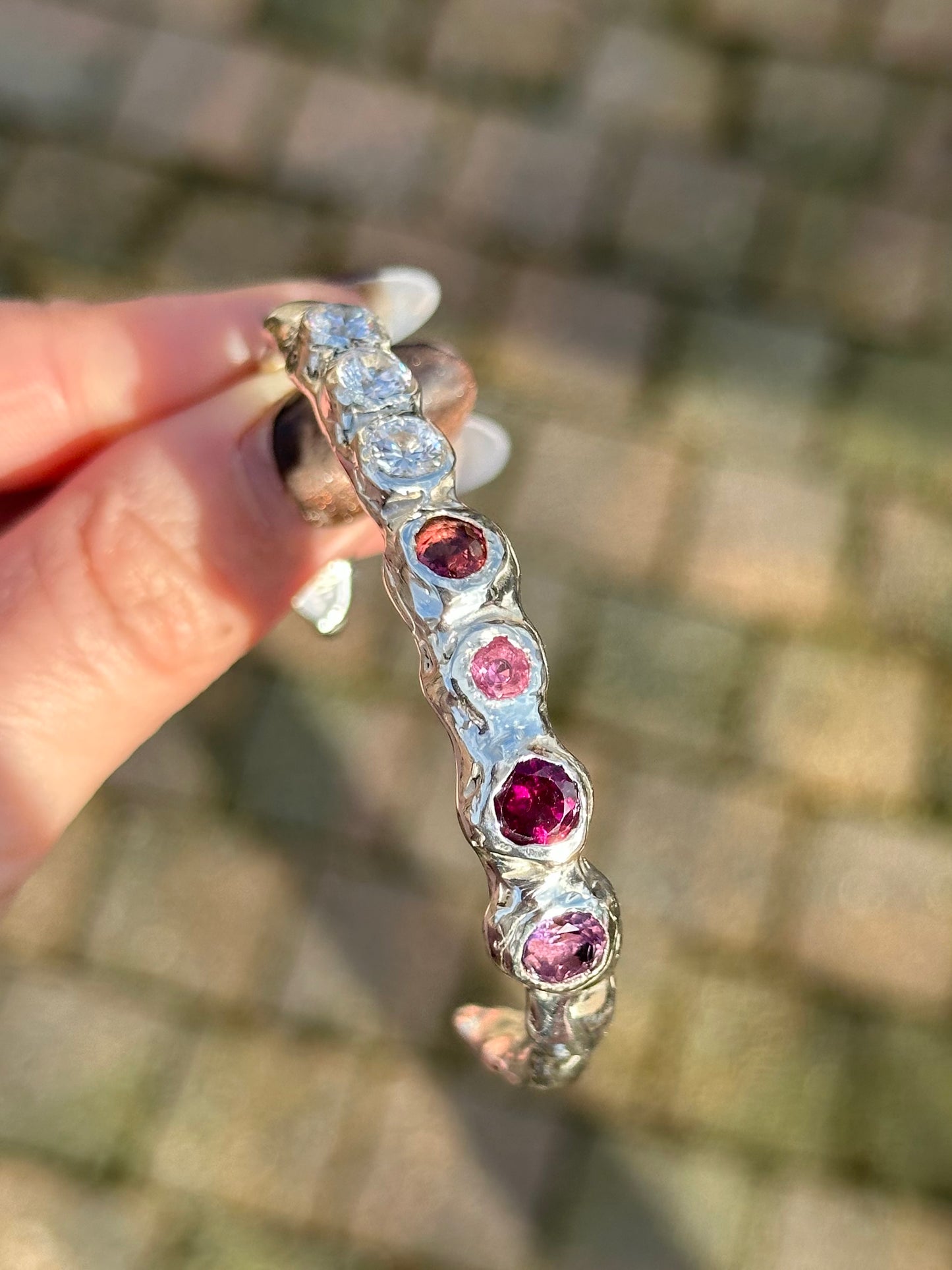 Sculpted Gemstone Bangle — Pink Tones