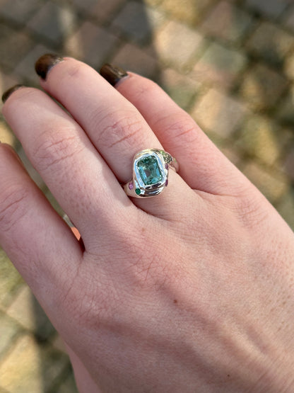 Silver Ring with Radiant Tourmaline - Size N
