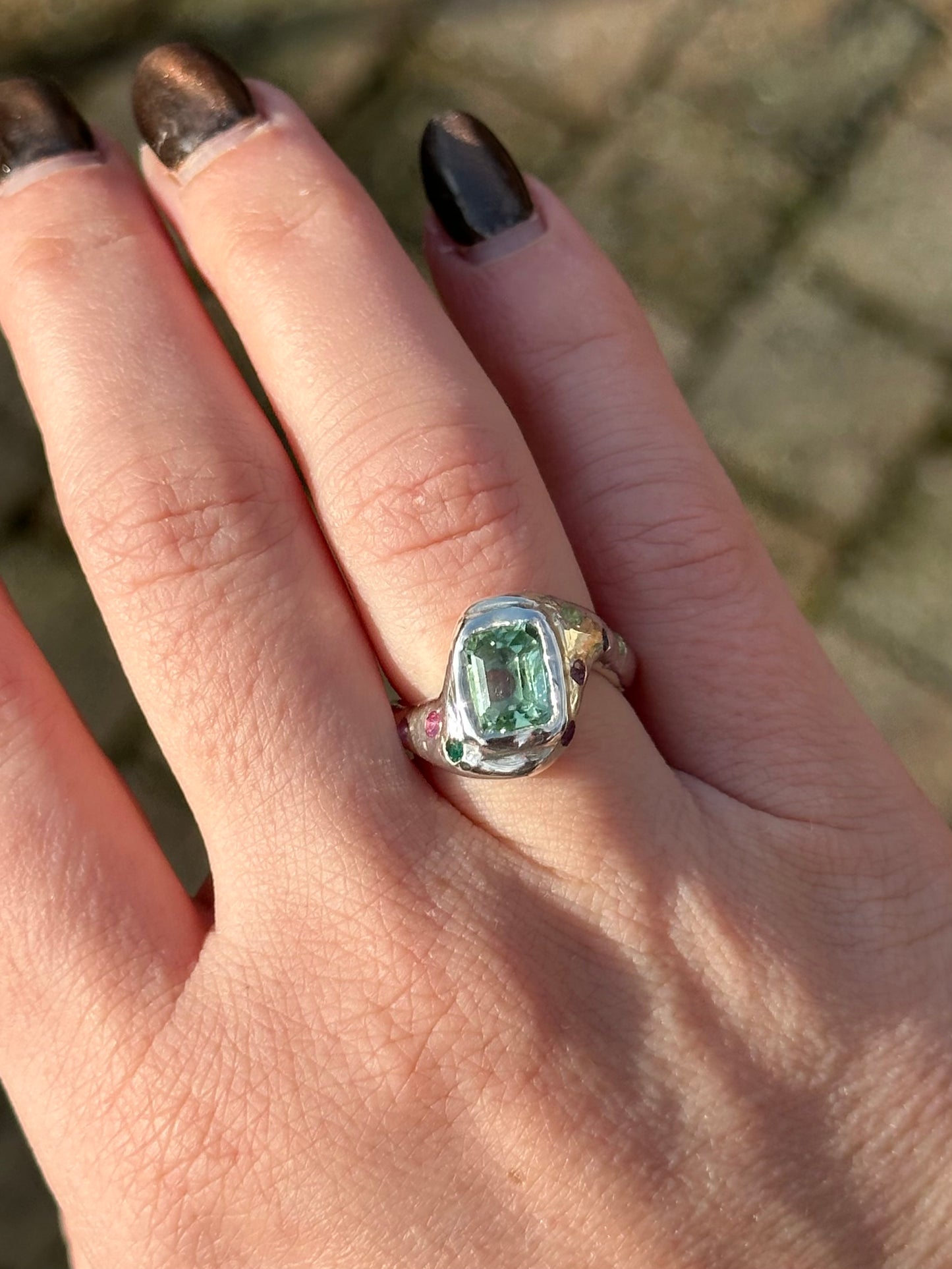 Silver Ring with Radiant Tourmaline - Size N