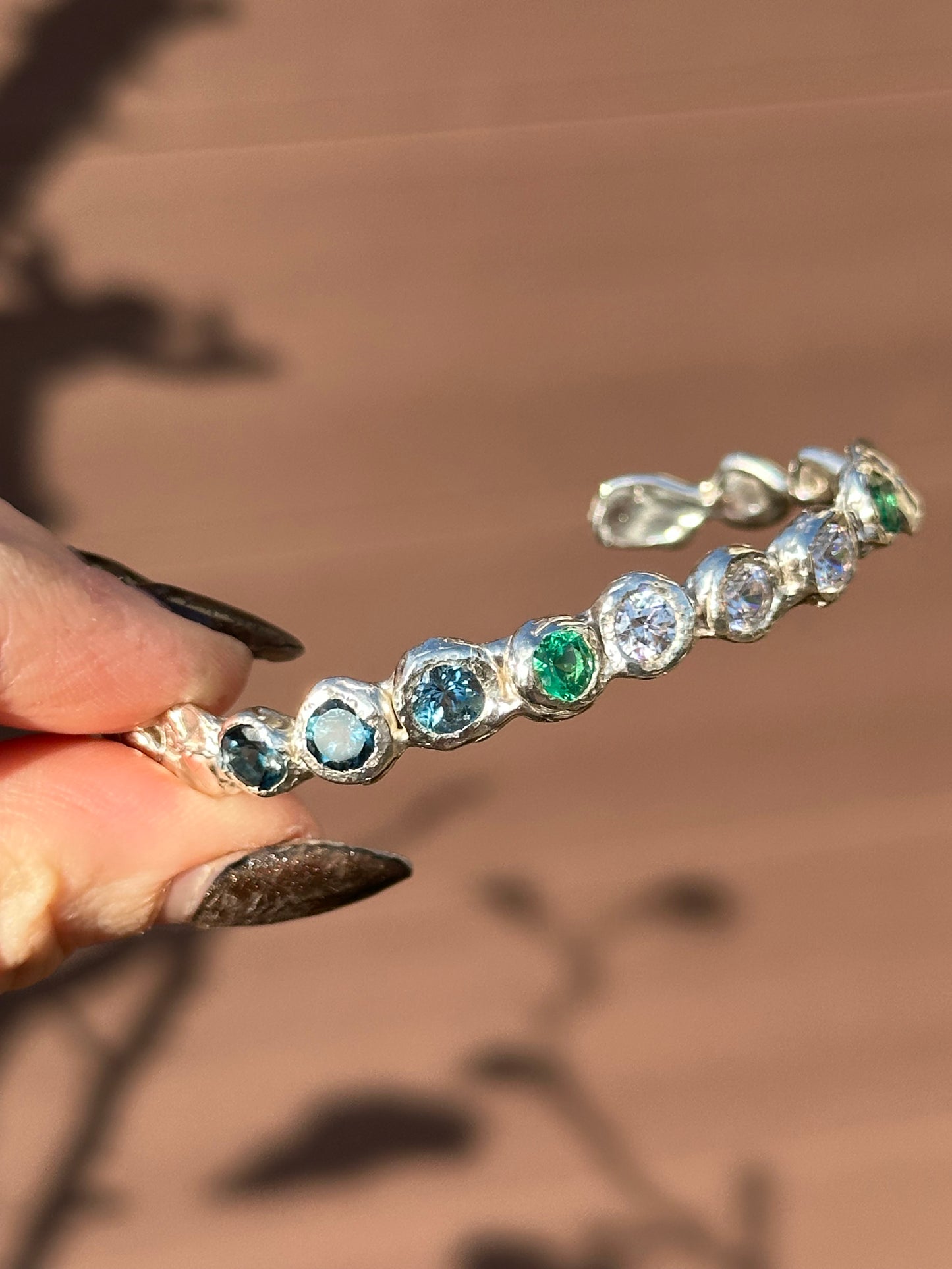 Sculpted Gemstone Bangle — Green & Blue Tones