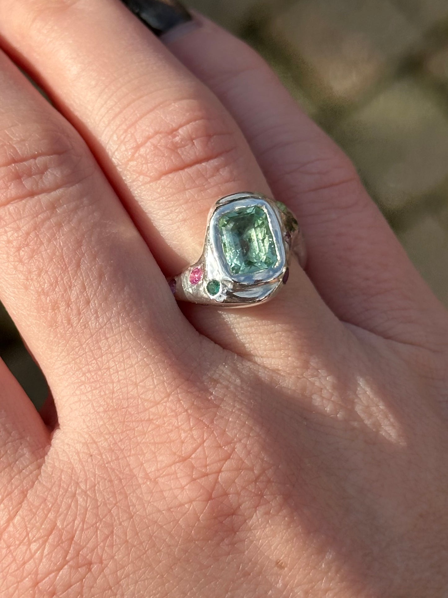 Silver Ring with Radiant Tourmaline - Size N