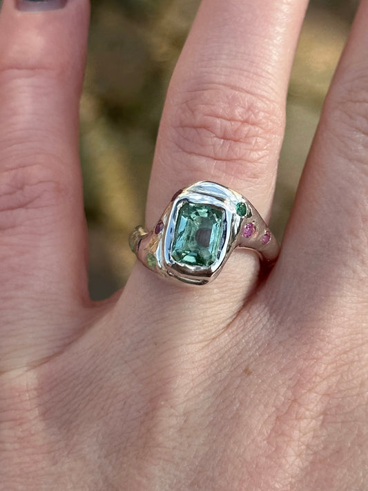 Silver Ring with Radiant Tourmaline - Size N