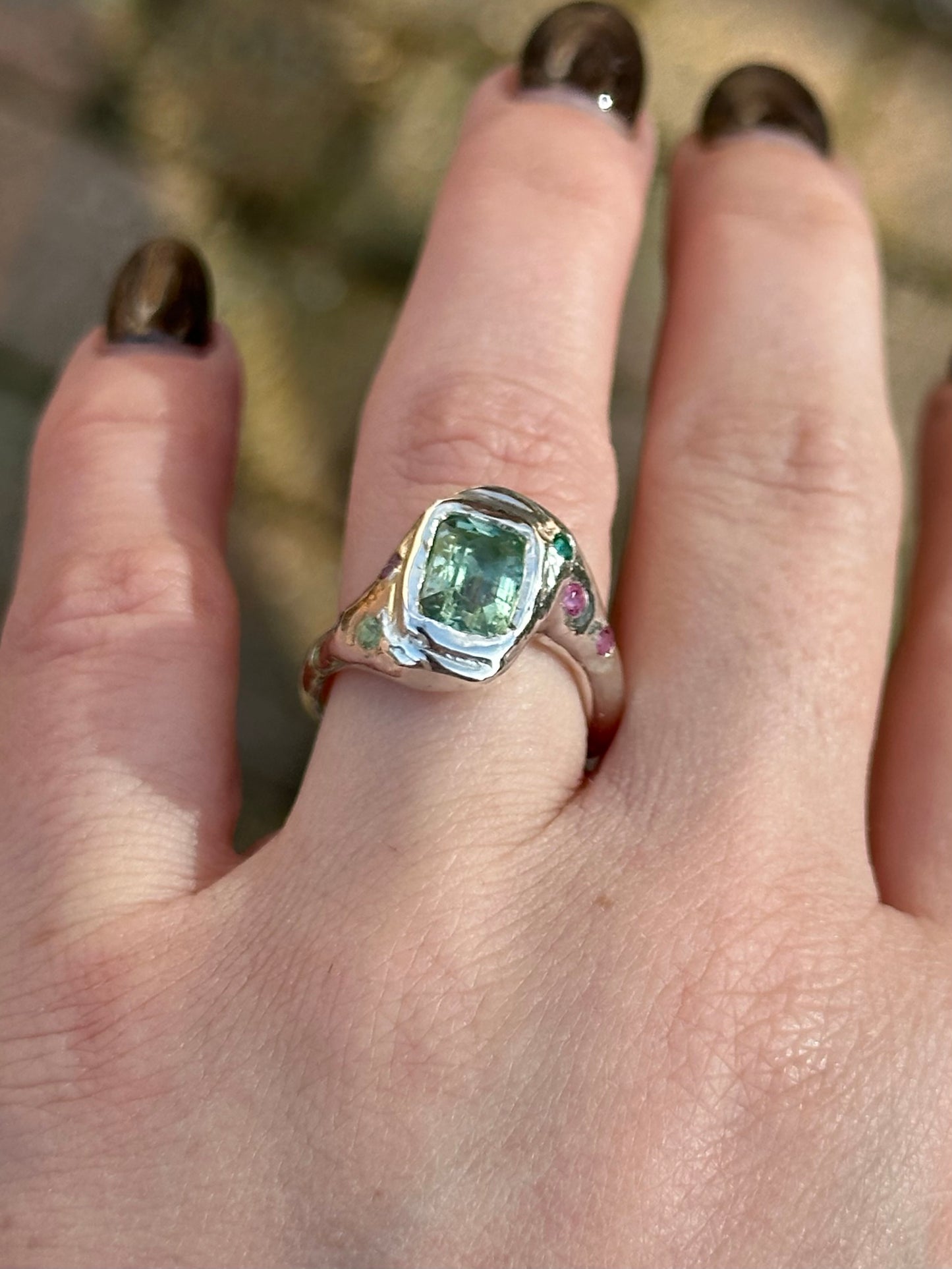 Silver Ring with Radiant Tourmaline - Size N